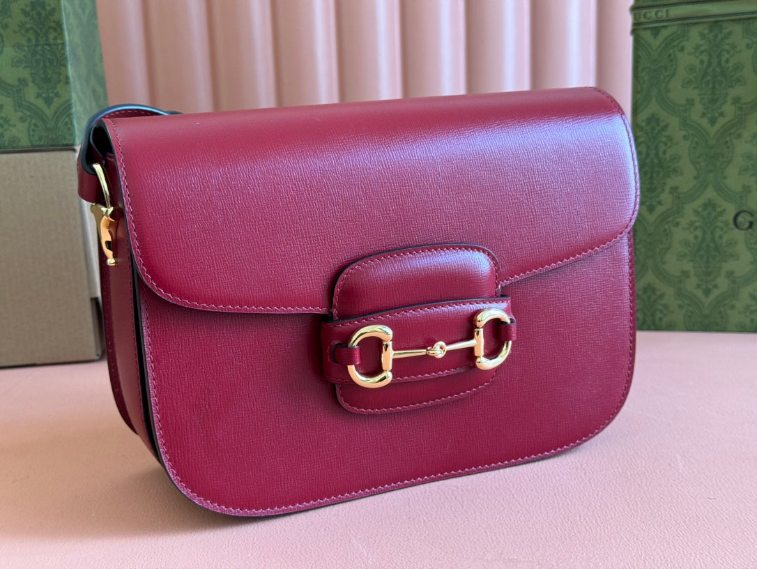 Gucci Horsebit 25 Bag Rosso Ancora Red Leather Canvas 244262
