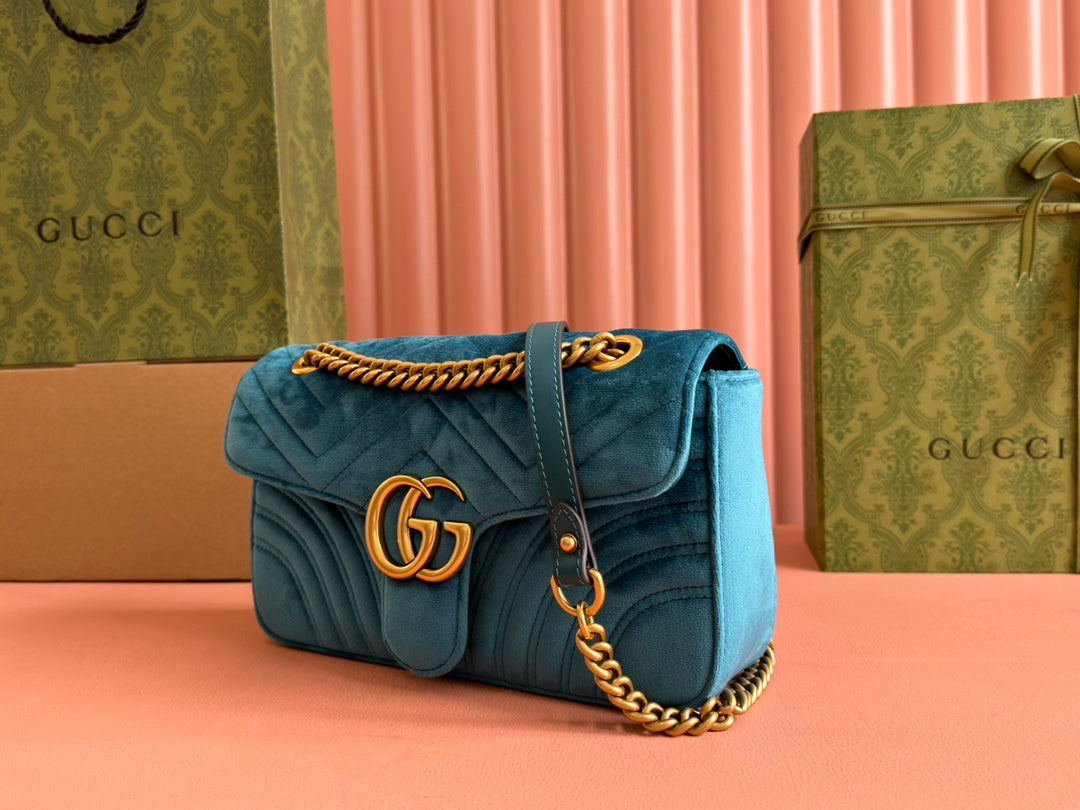 Gucci Marmont Flapbag 26 Deep Teal Velvet