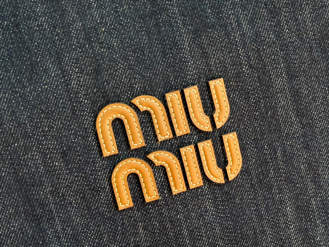 Miu Ivy Tote Bag 35cm Blue Denim Leather 230775