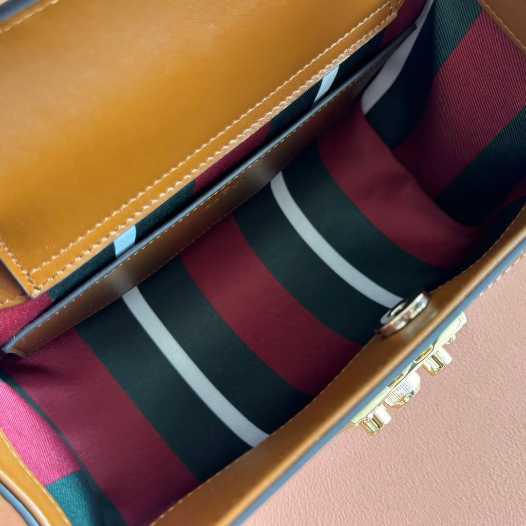 GG Padlock Medium Top Handle Bag Beige Brown Leather Canvas