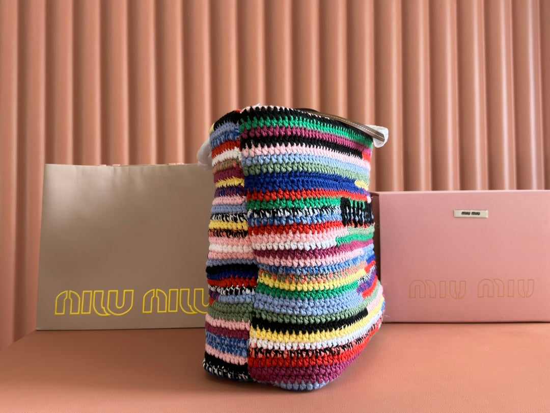 Miu Tote Bag 40cm Colorful Raffia-Effect Woven 285410