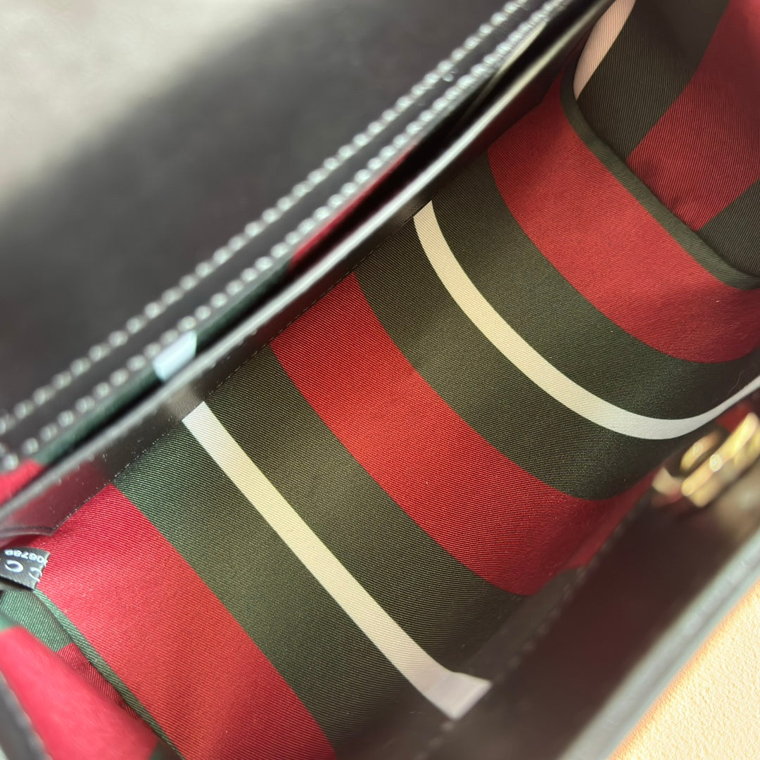 GG Padlock Medium Top Handle Bag Beige Black Leather Canvas