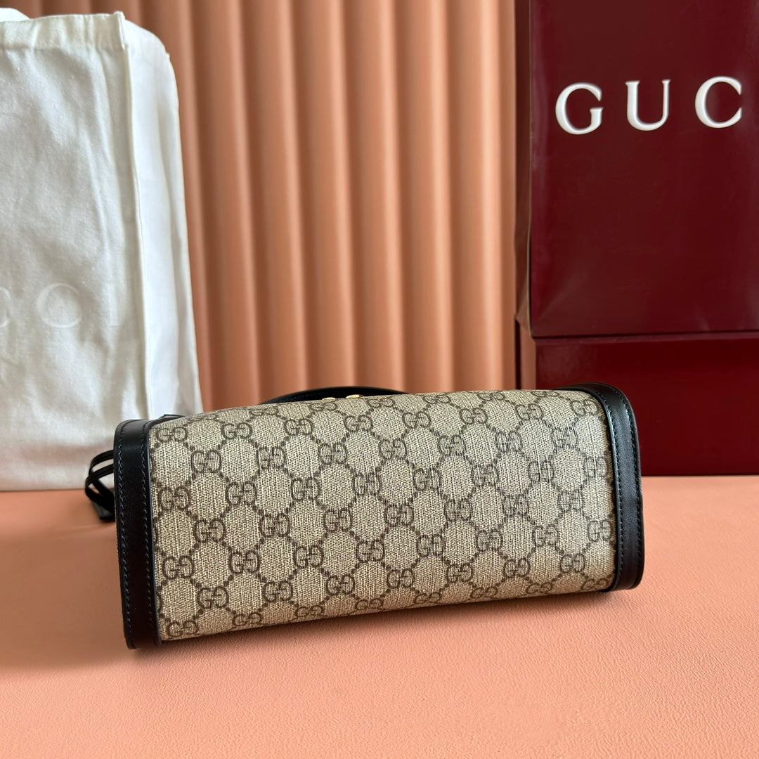 GG Padlock Medium Top Handle Bag Beige Black Leather Canvas