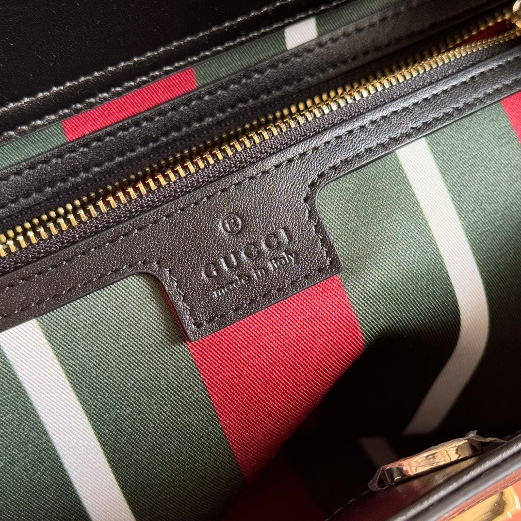 GG Padlock Large Top Handle Bag Beige Black Leather Canvas