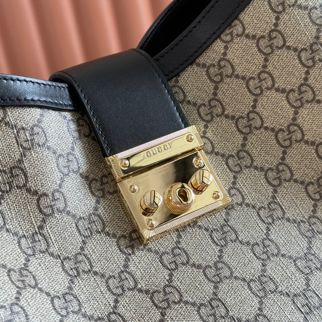 GG Padlock Bag Beige Black Leather Canvas