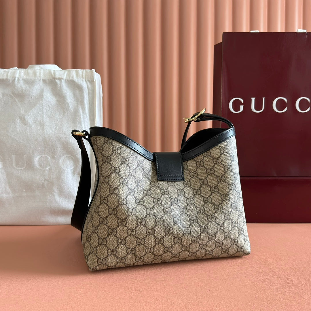 GG Padlock Bag Beige Black Leather Canvas