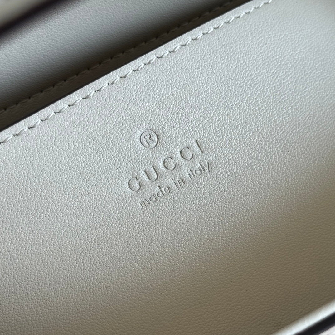 GG Padlock Medium Top Handle Bag Beige White Leather Canvas