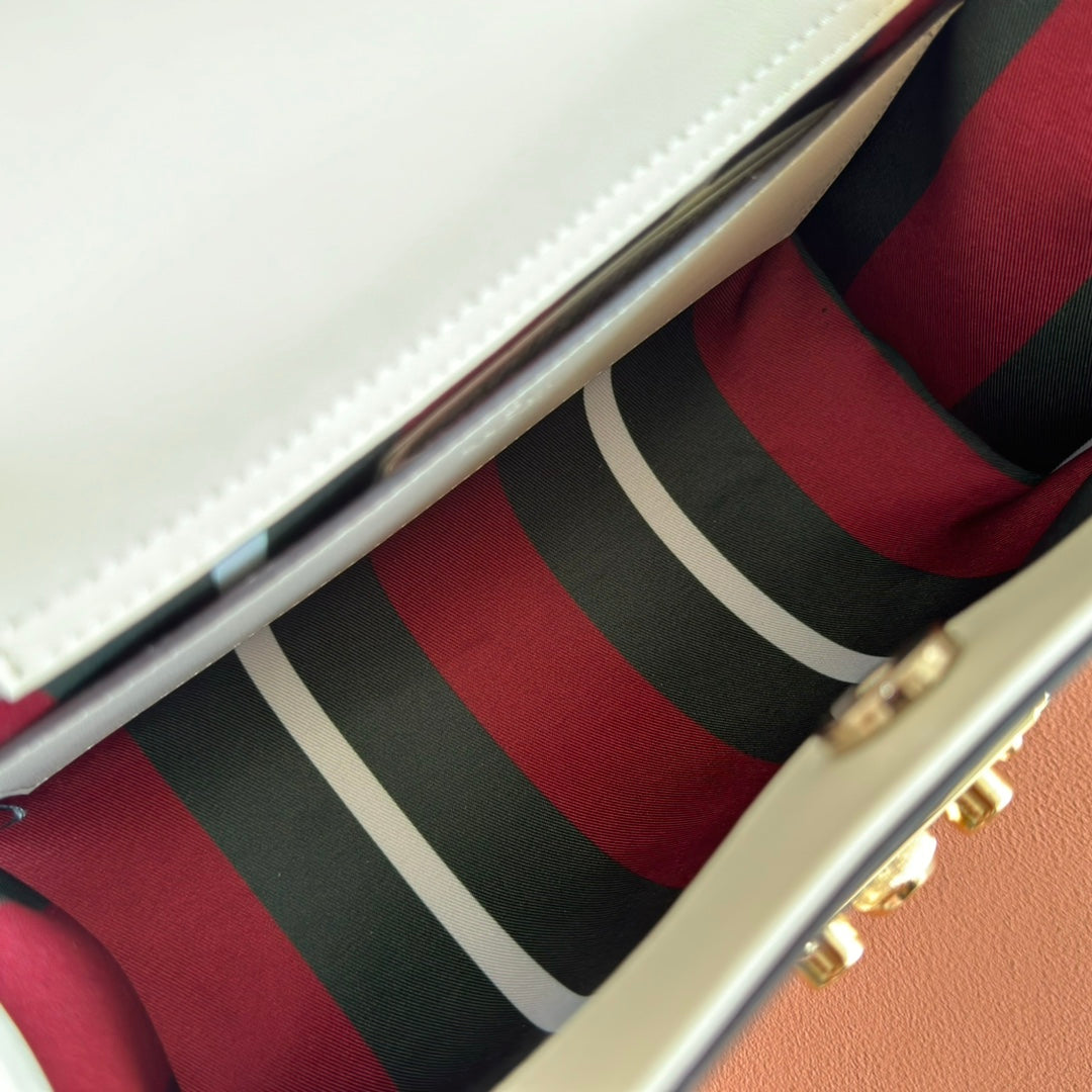 GG Padlock Medium Top Handle Bag Beige White Leather Canvas