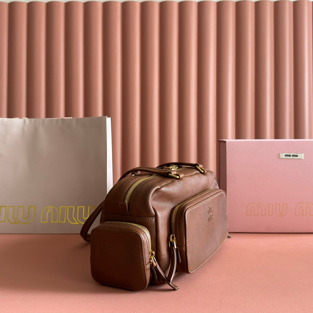 Miu Pocket Bag 32cm Brown Caflskin 255468