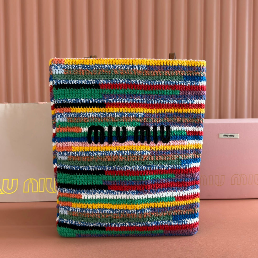 Miu Crochet Tote Bag 30x38 Colorful Raffia-Effect Woven 285250