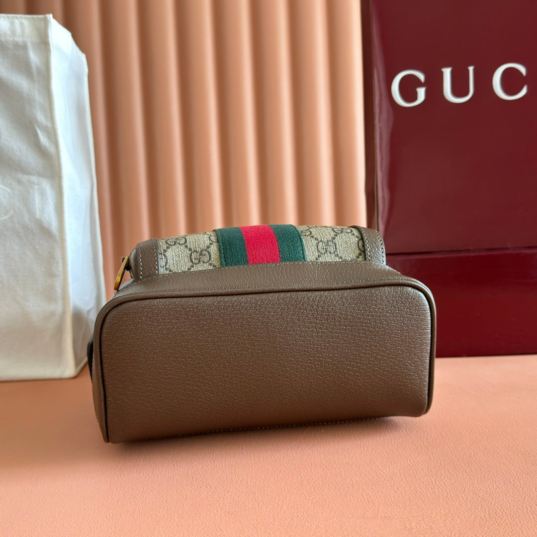 GG Small Ophidia Backpack Beige & Dark Brown GG Monogram Fabric 272187