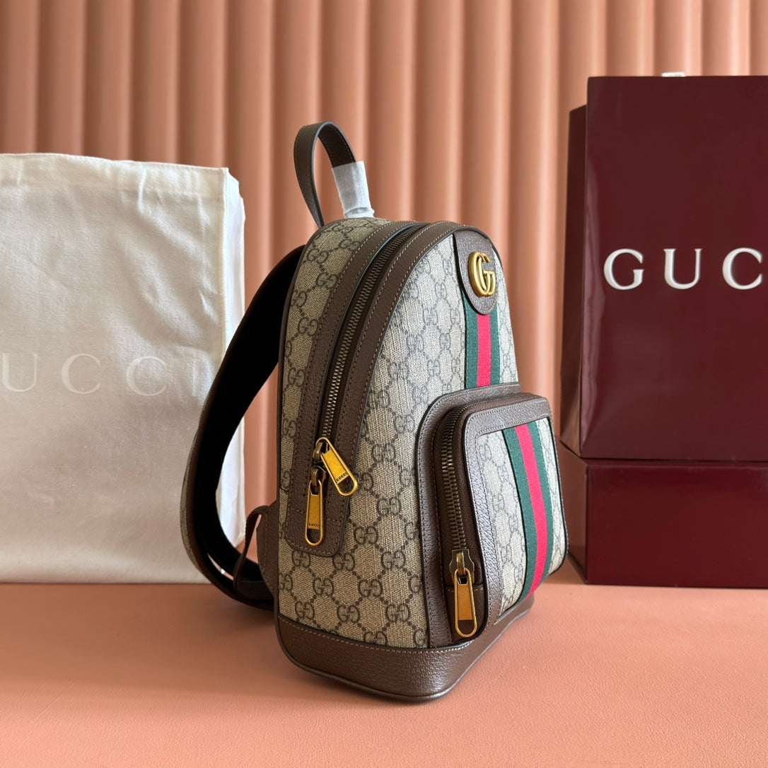 GG Small Ophidia Backpack Beige & Dark Brown GG Monogram Fabric 272187