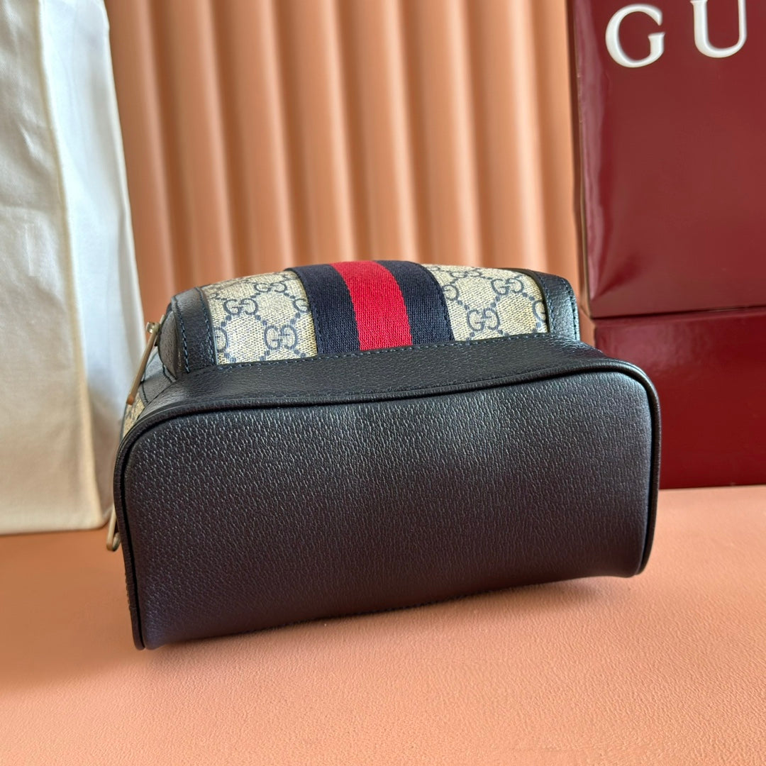 GG Small Ophidia Backpack Beige & Black GG Monogram Fabric 272185