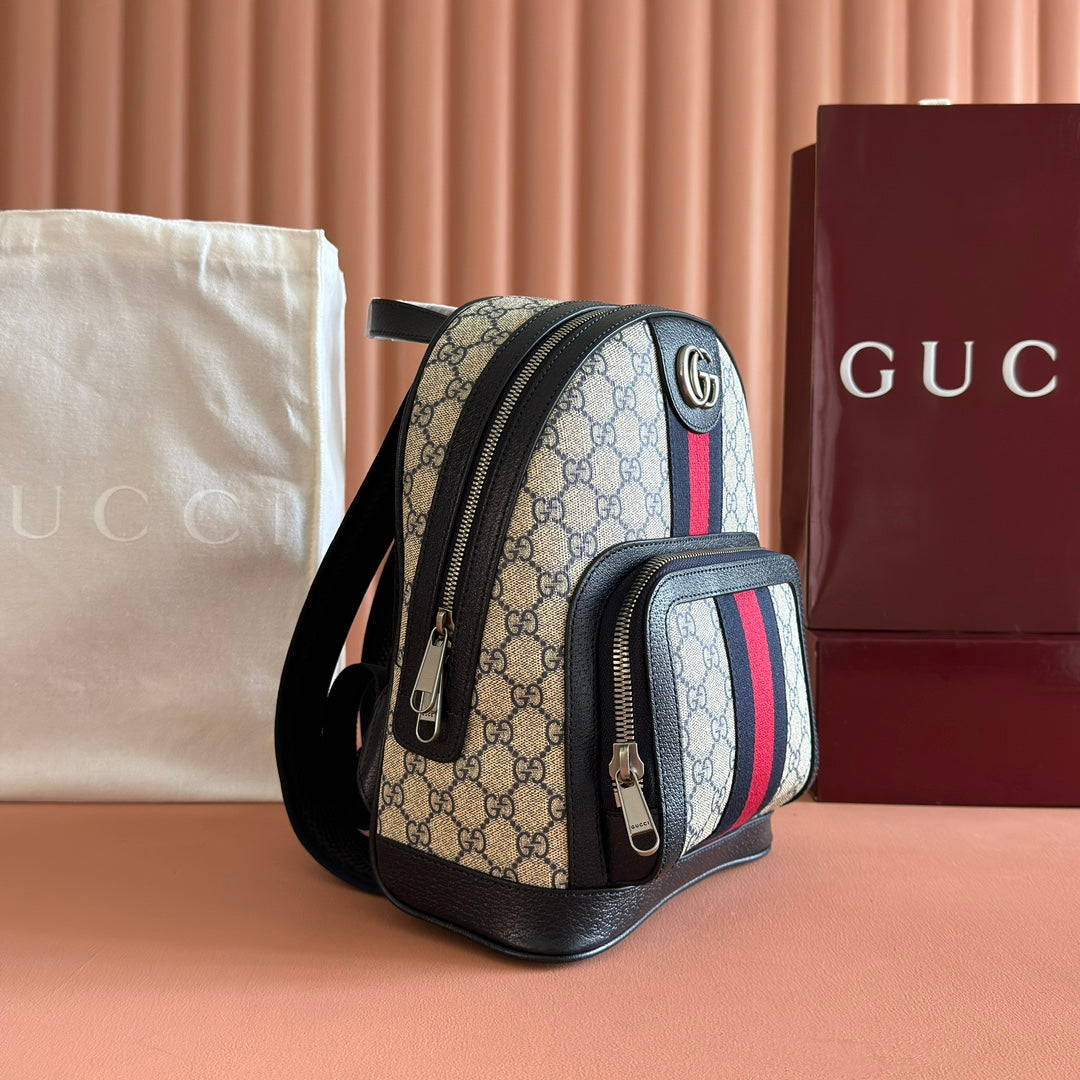 GG Small Ophidia Backpack Beige & Black GG Monogram Fabric 272185