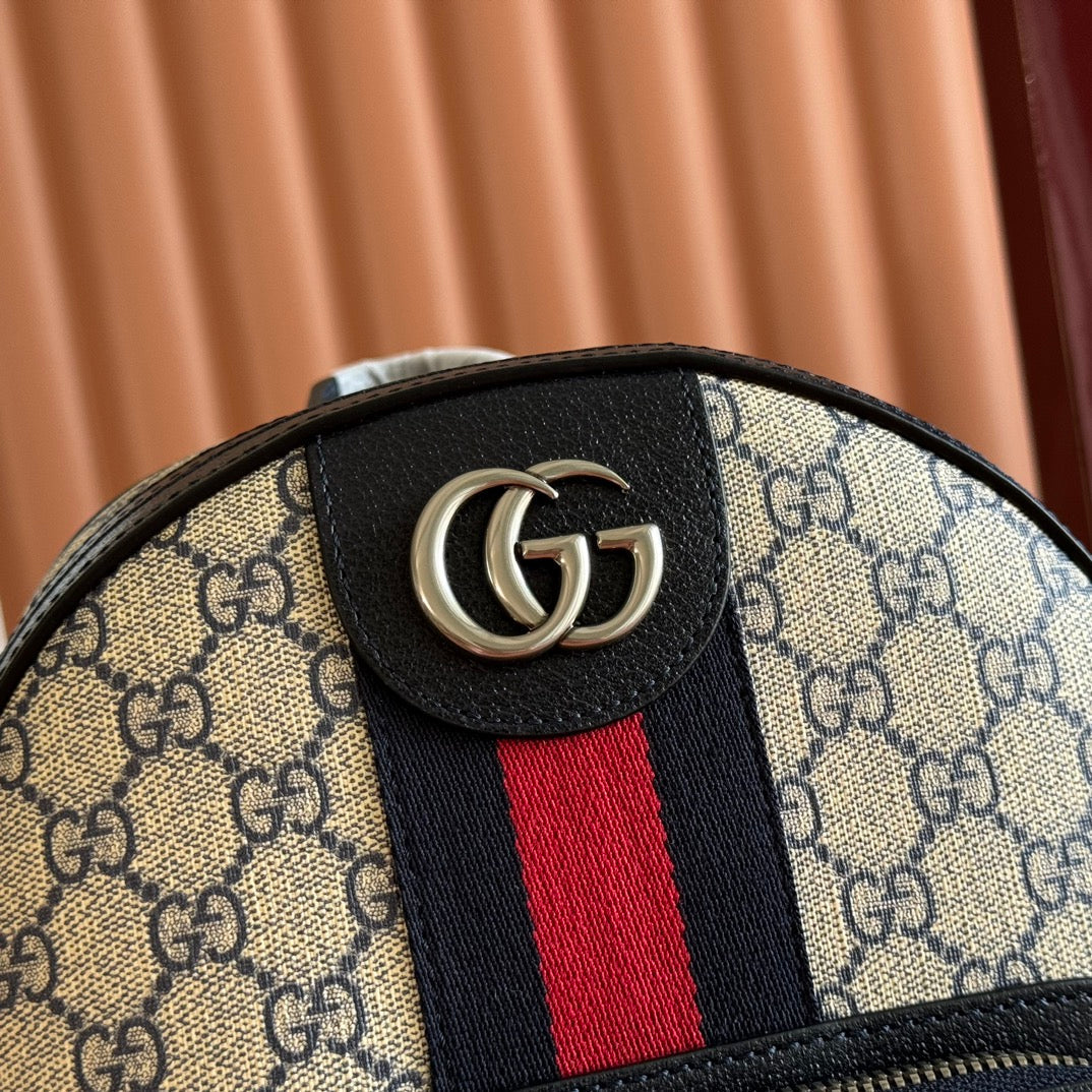 GG Small Ophidia Backpack Beige & Black GG Monogram Fabric 272185