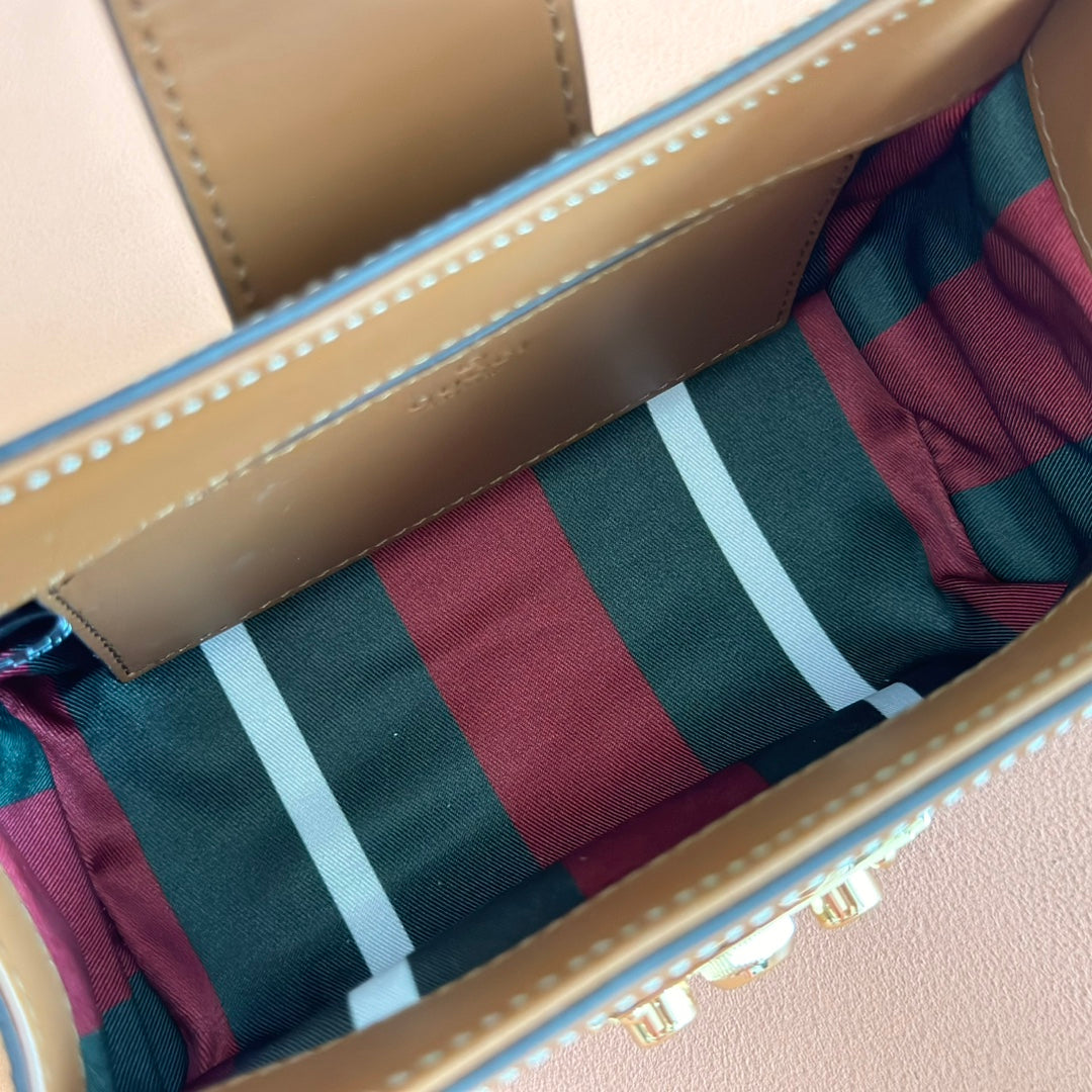 GG Padlock Small Top Handle Bag Beige Brown Leather Canvas