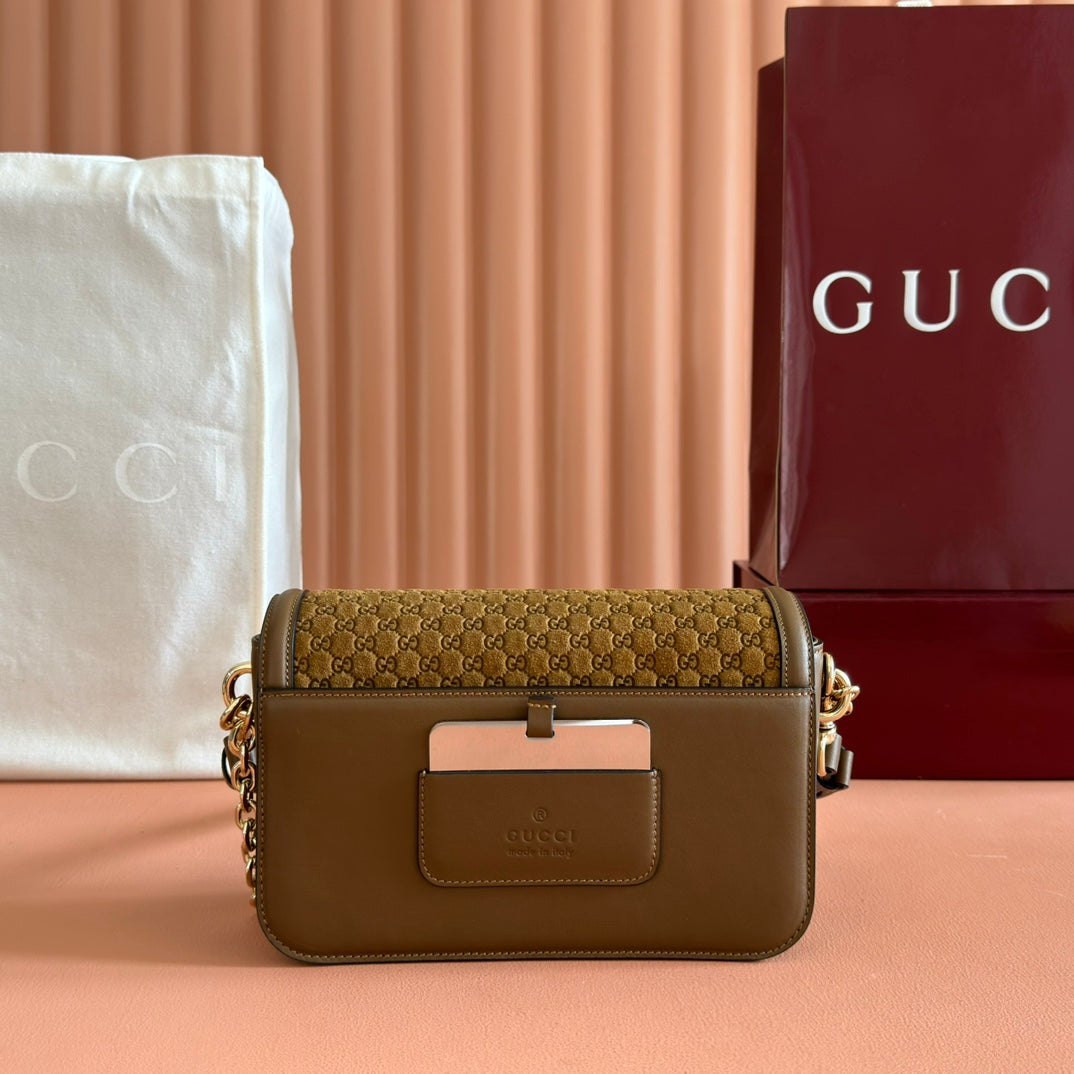 GG Go Small Shoulder Bag Dark Brown Suede Cafskin 272157