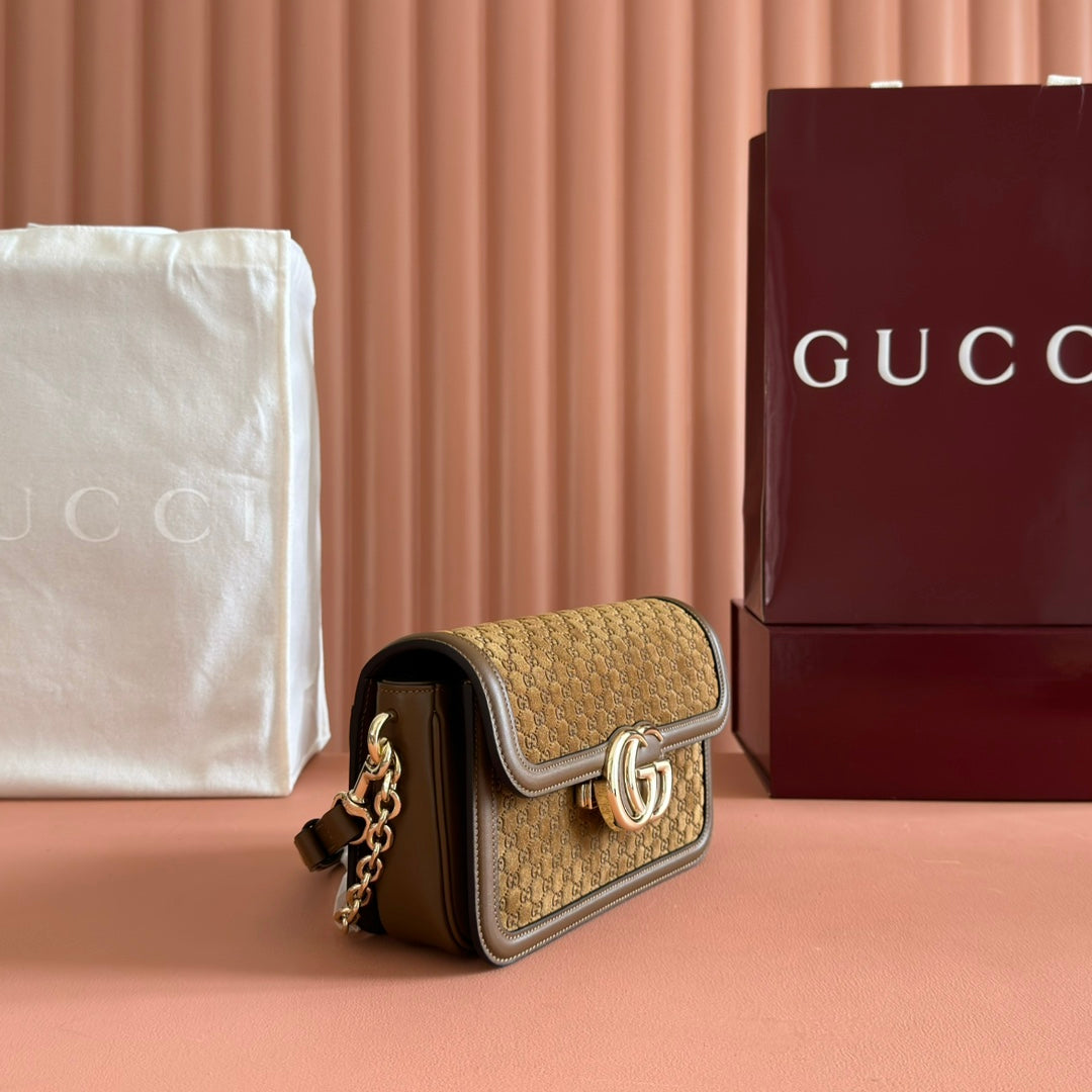 GG Go Small Shoulder Bag Dark Brown Suede Cafskin 272157