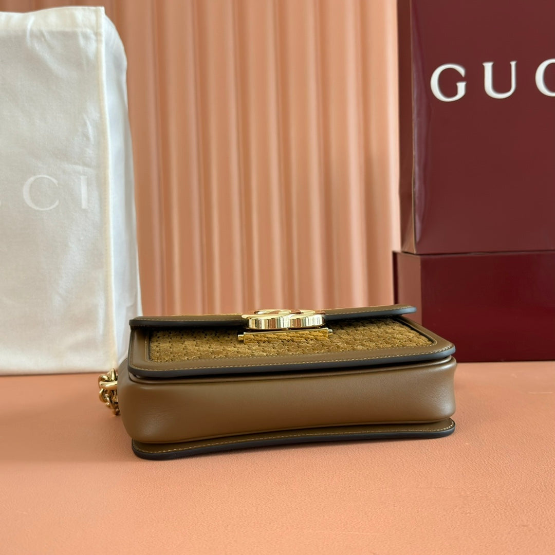 GG Go Small Shoulder Bag Dark Brown Suede Cafskin 272157