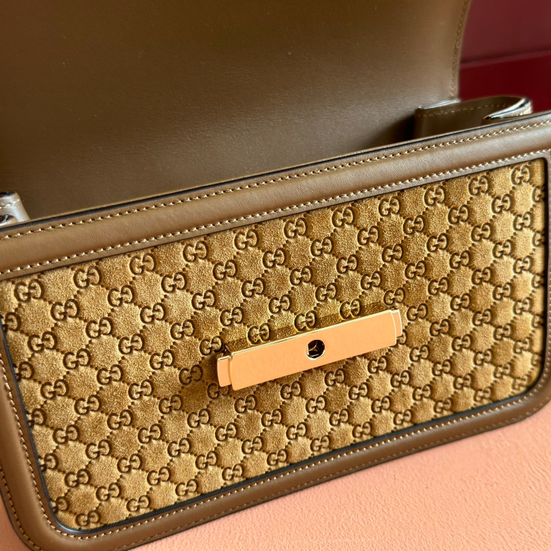 GG Go Small Shoulder Bag Dark Brown Suede Cafskin 272157