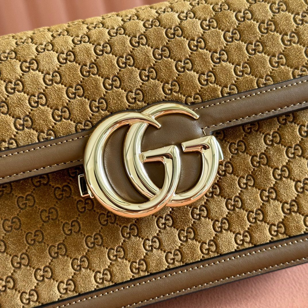 GG Go Small Shoulder Bag Dark Brown Suede Cafskin 272157