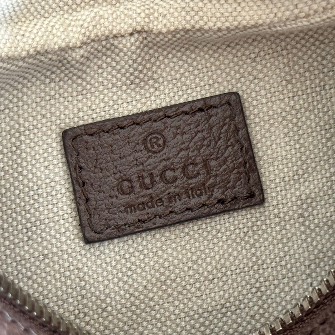 Gucci Attache Small Shoulder Bag 23cm Black Beige Leather