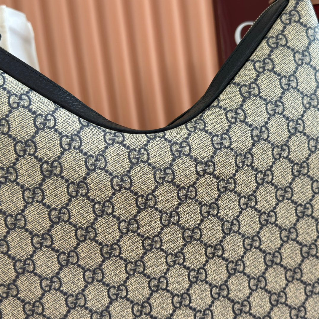 Gucci Attache Large Shoulder Bag 35cm Black Beige Canvas