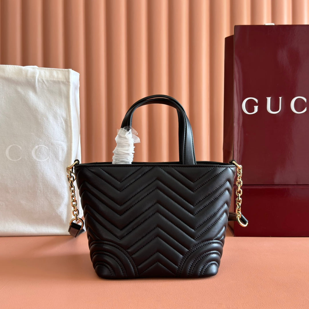 Gucci GG Marmont Small Tote Bag Black Quilted Leather