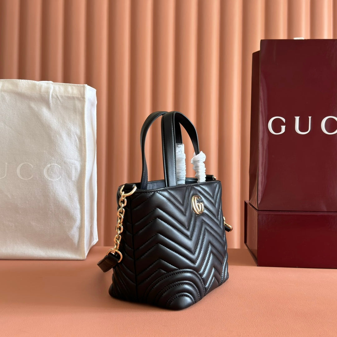Gucci GG Marmont Small Tote Bag Black Quilted Leather