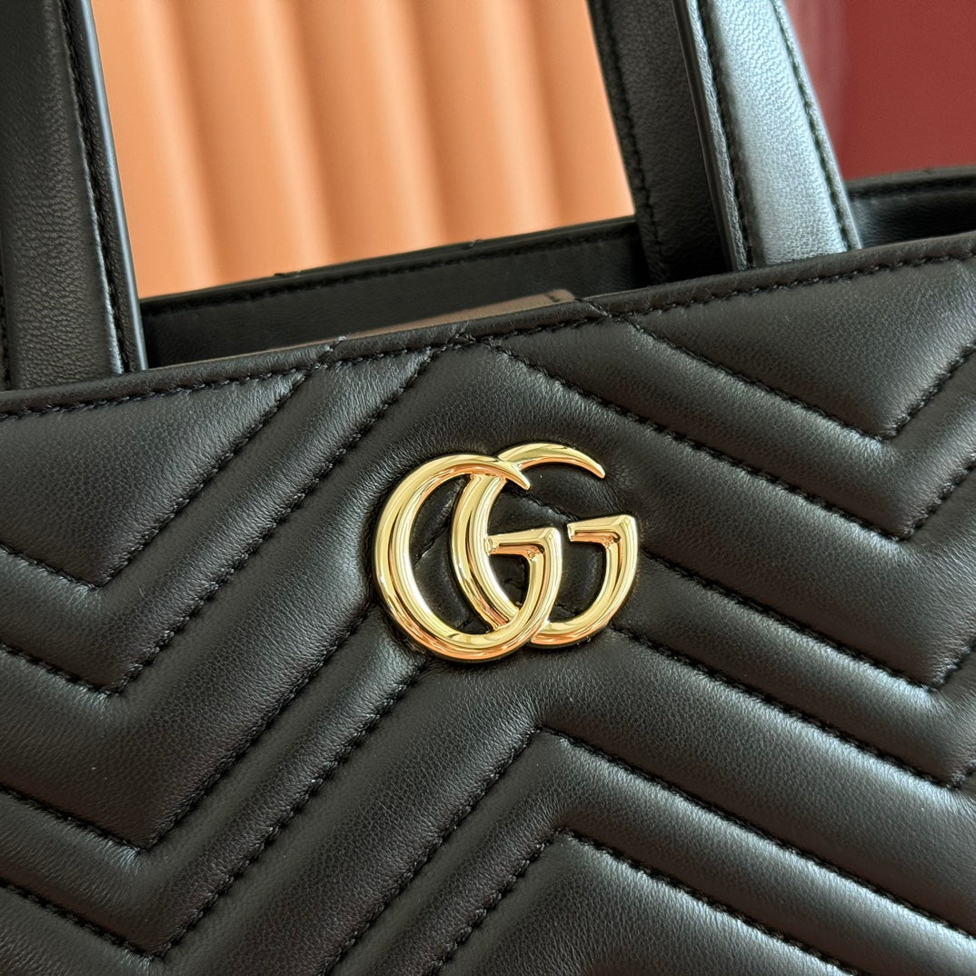 Gucci GG Marmont Small Tote Bag Black Quilted Leather