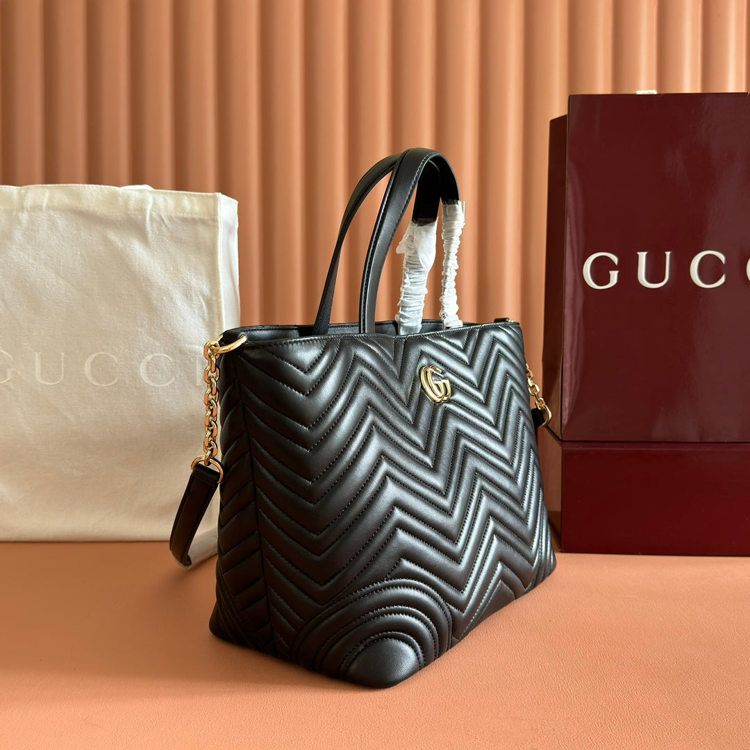 Gucci GG Marmont Large Tote Bag Black Quilted Leather