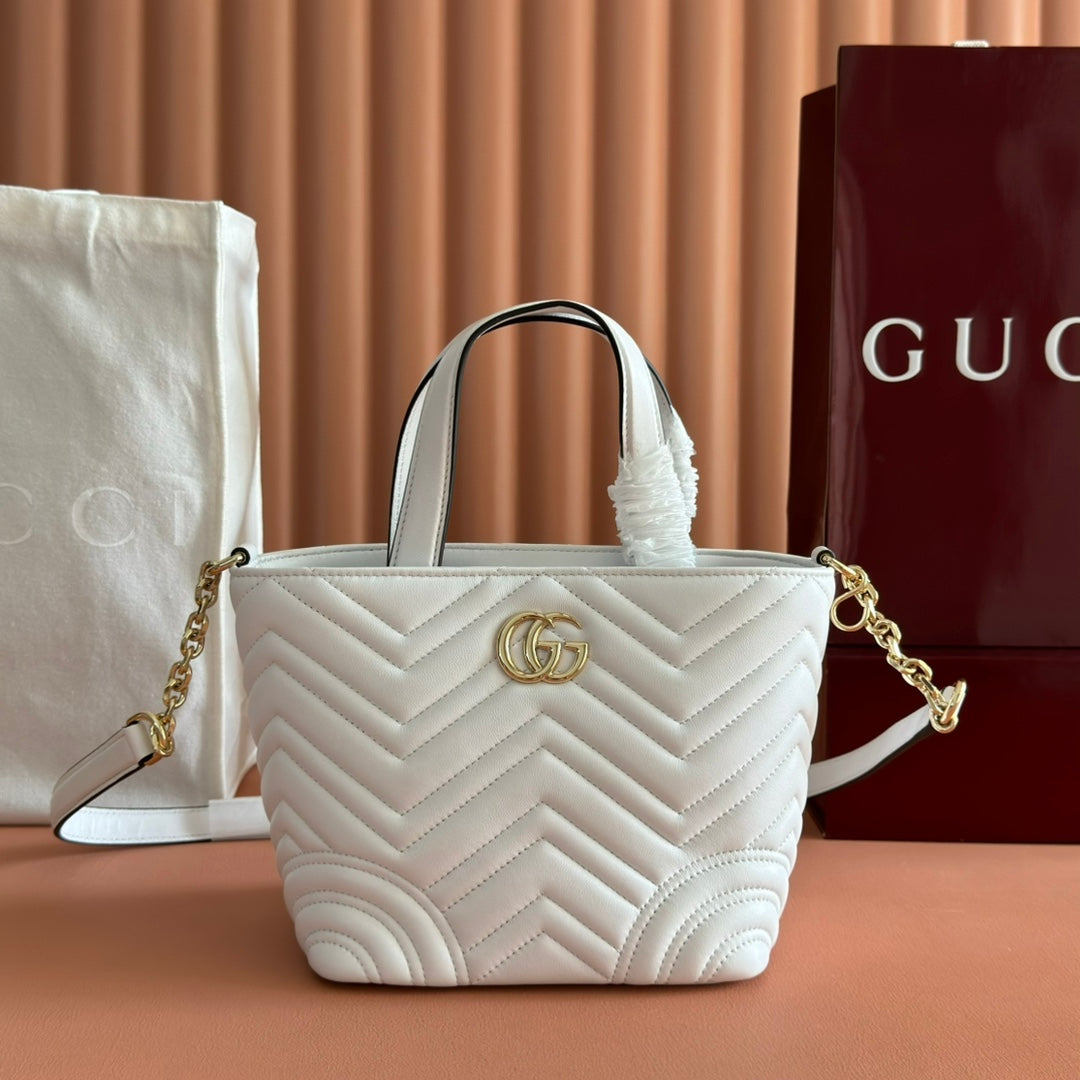 Gucci GG Marmont Small Tote Bag White Quilted Leather