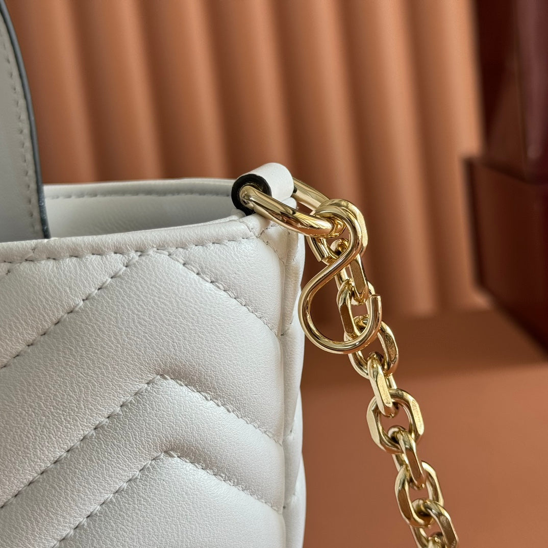 Gucci GG Marmont Small Tote Bag White Quilted Leather
