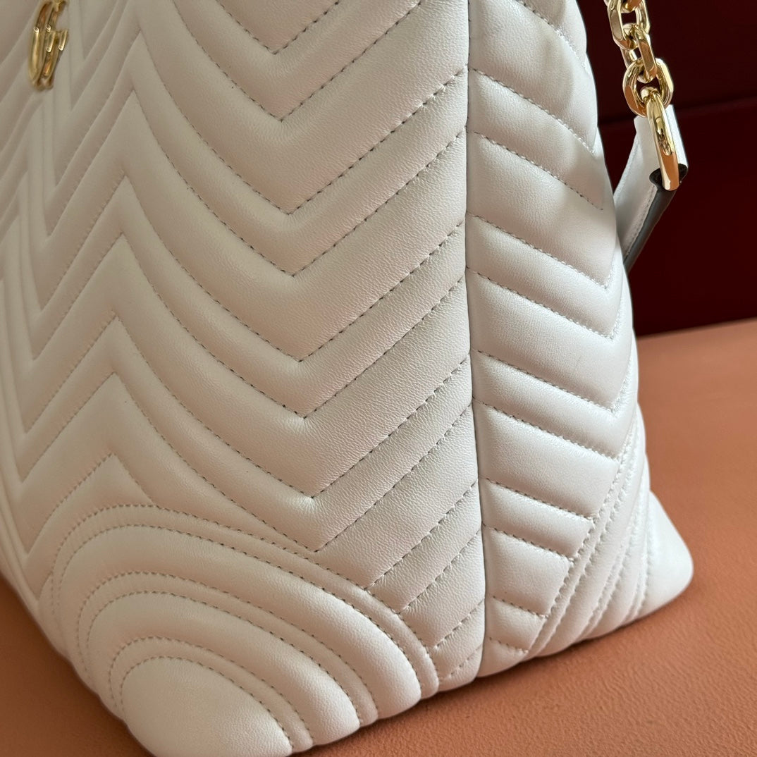 Gucci GG Marmont Large Tote Bag White Quilted Leather