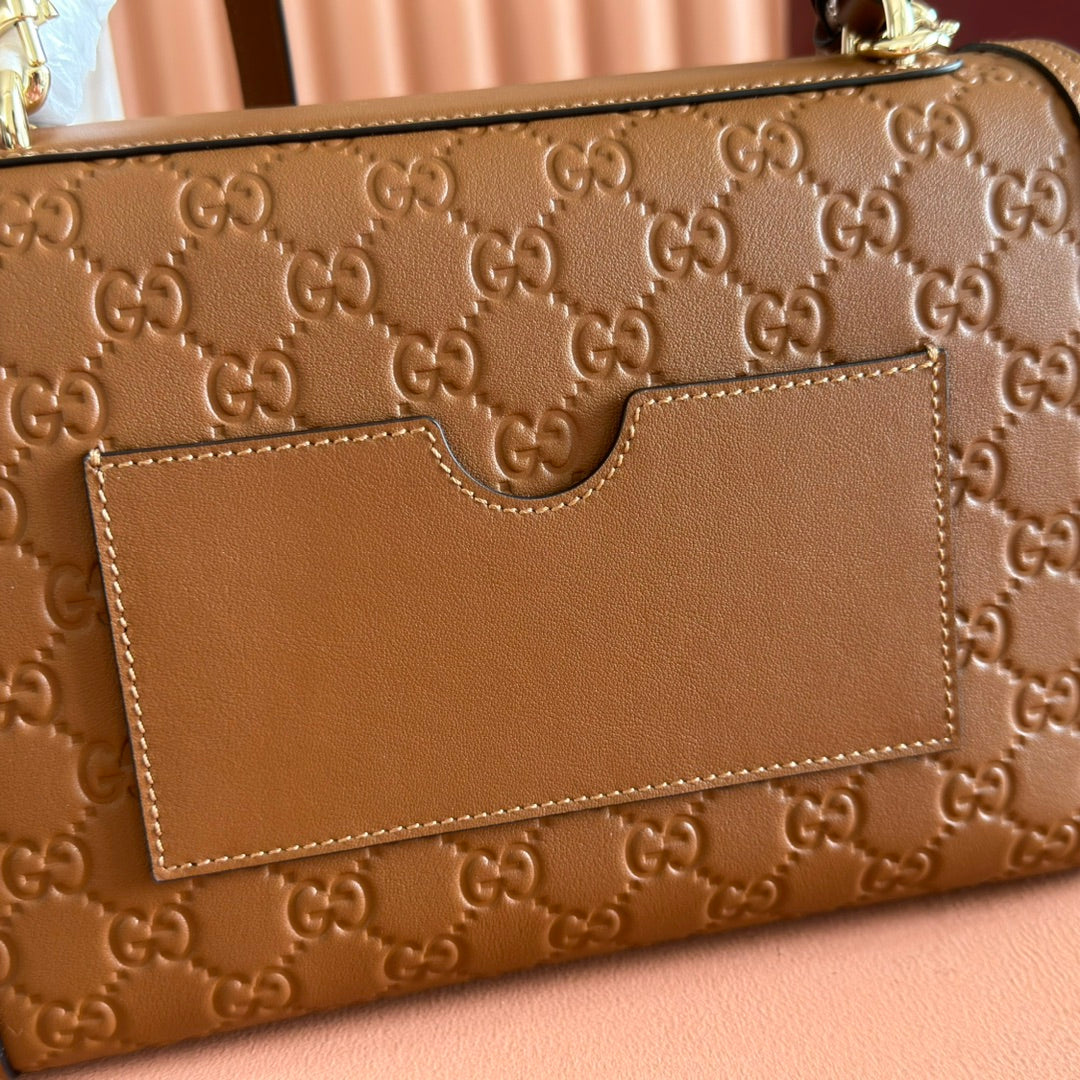 GG Padlock Handbag 26cm Brown GG Pattern Leather