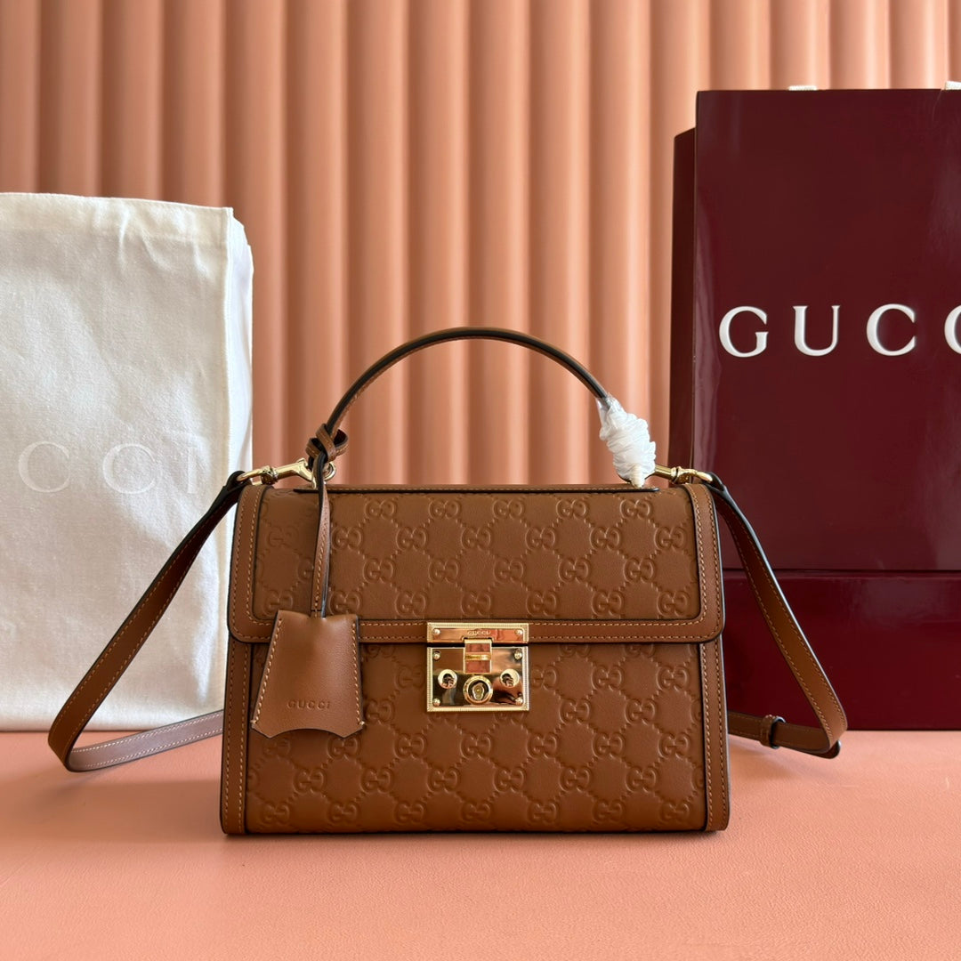 GG Padlock Handbag 26cm Brown GG Pattern Leather