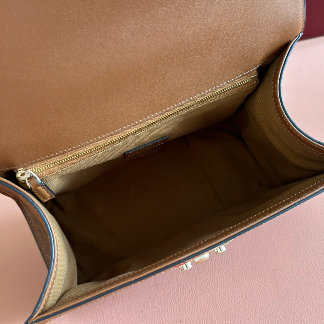 GG Padlock Handbag 26cm Brown GG Pattern Leather