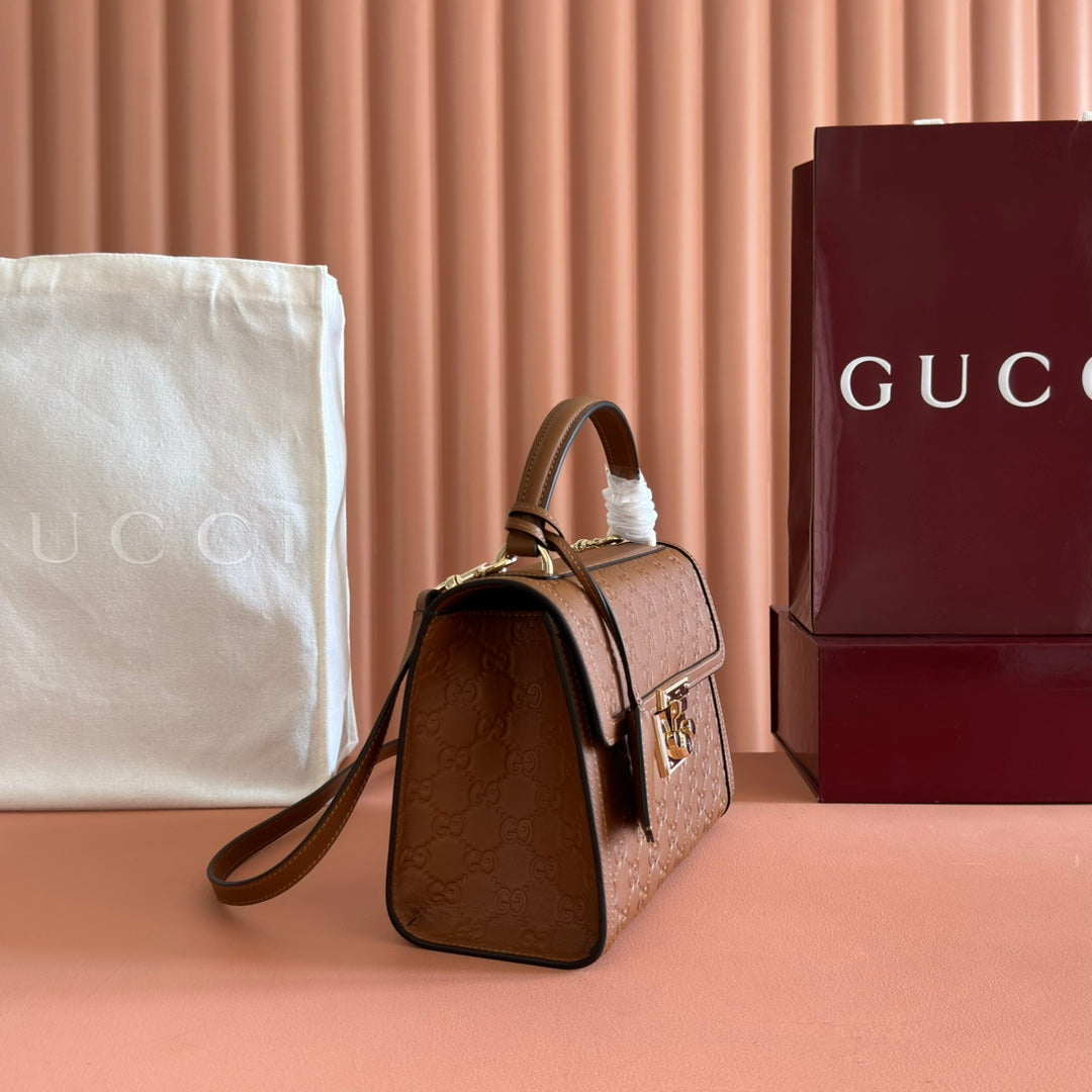 GG Padlock Handbag 26cm Brown GG Pattern Leather