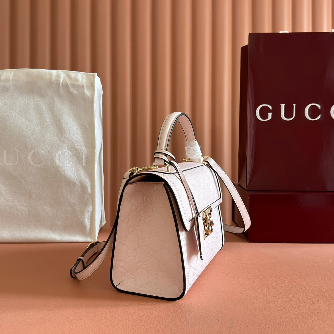 GG Padlock Handbag 26cm Muted Pink GG Pattern Leather