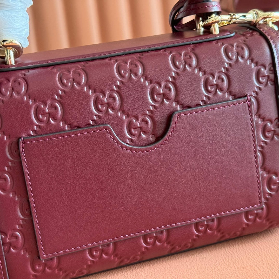 GG Padlock Handbag 20cm Burgundy GG Pattern Leather