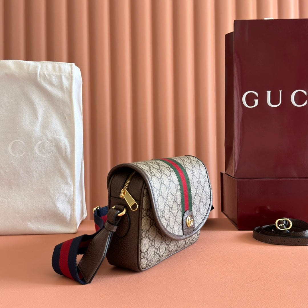 Ophidia Small Shoulder Bag 23cm Beige Brown Canvas Leather