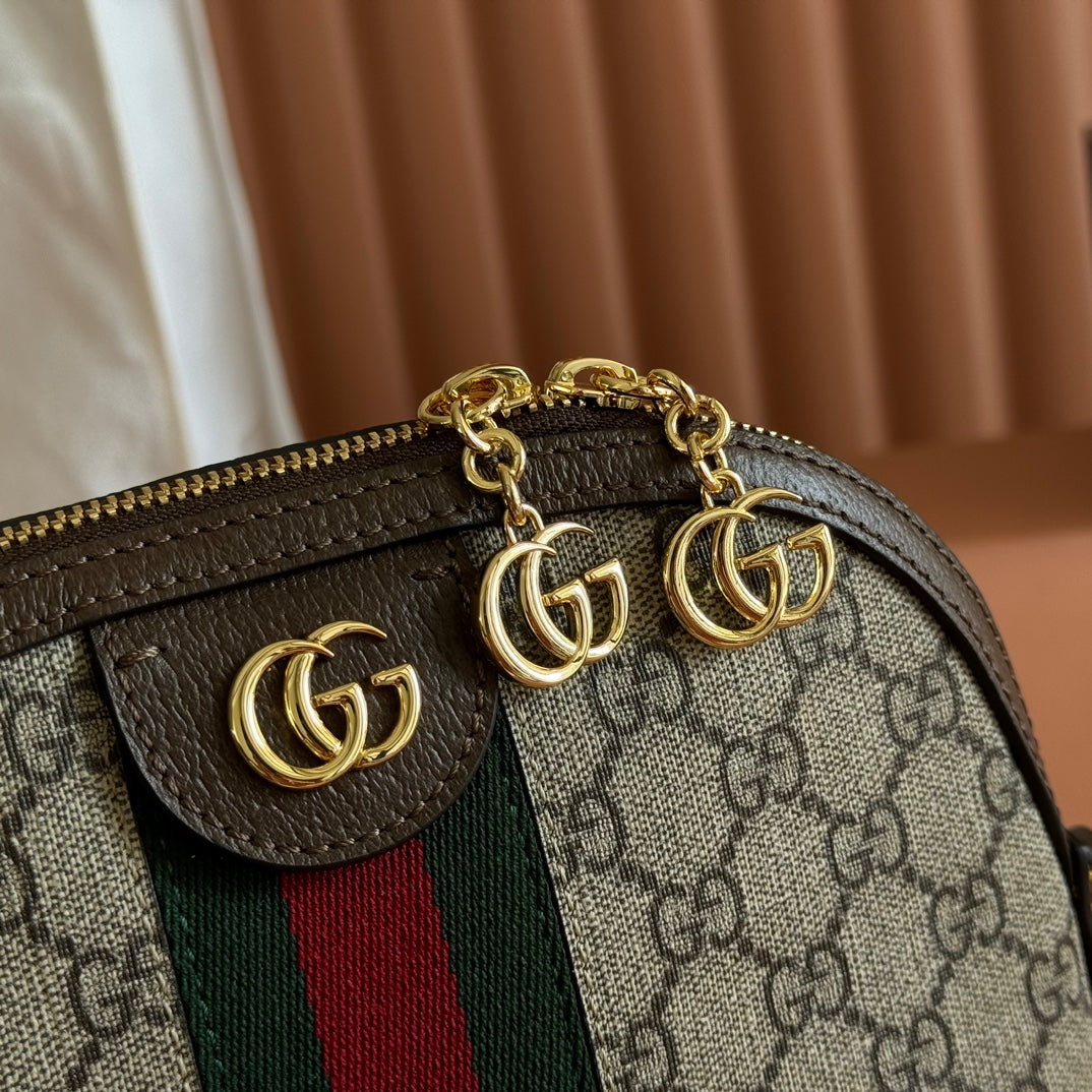 GG Ophidia Small Shoulder Bag 23.5cm Beige Brown Canvas Leather