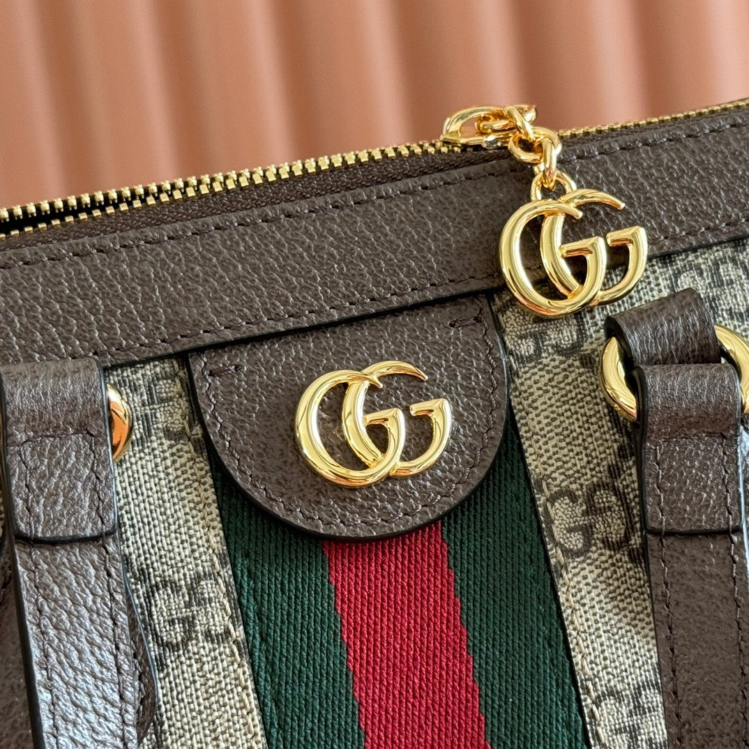 Ophidia GG Medium Tote Bag 25cm Beige Brown Canvas Leather