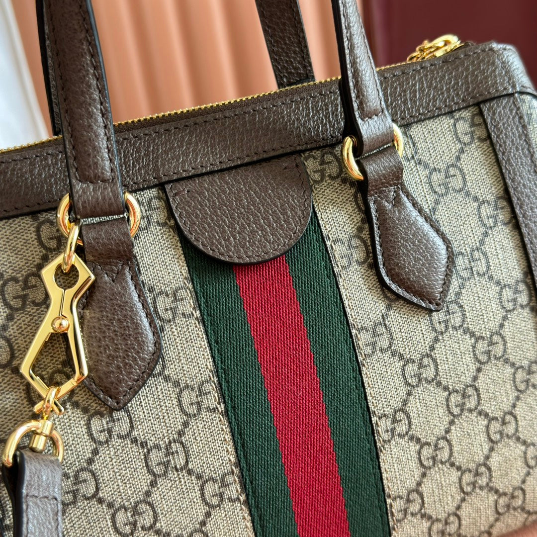 Ophidia GG Medium Tote Bag 25cm Beige Brown Canvas Leather