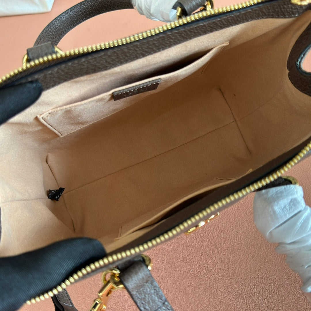 Ophidia GG Medium Tote Bag 25cm Beige Brown Canvas Leather
