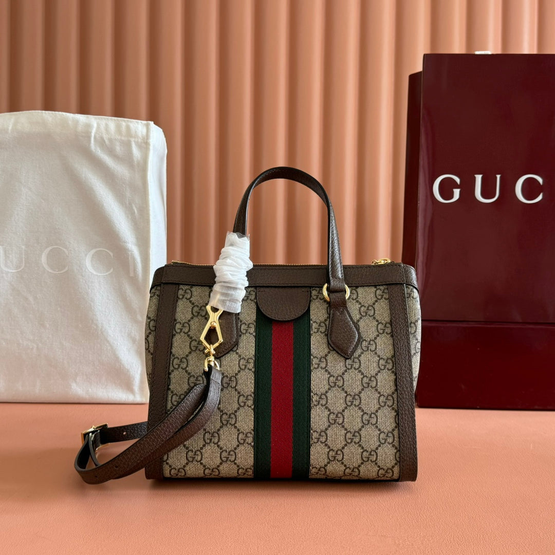 Ophidia GG Medium Tote Bag 25cm Beige Brown Canvas Leather