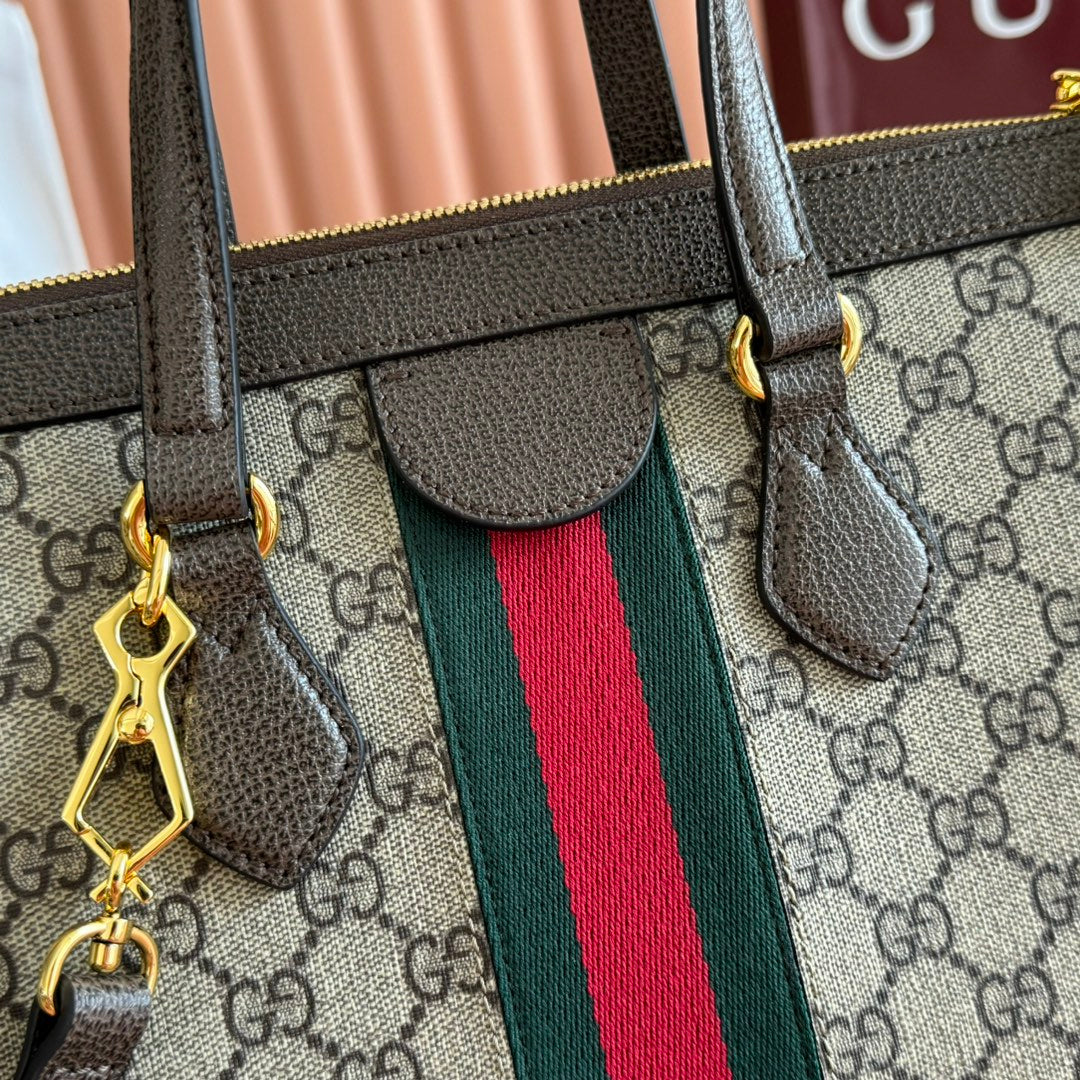 Ophidia GG Medium Tote Bag 33cm Beige Brown Canvas Leather