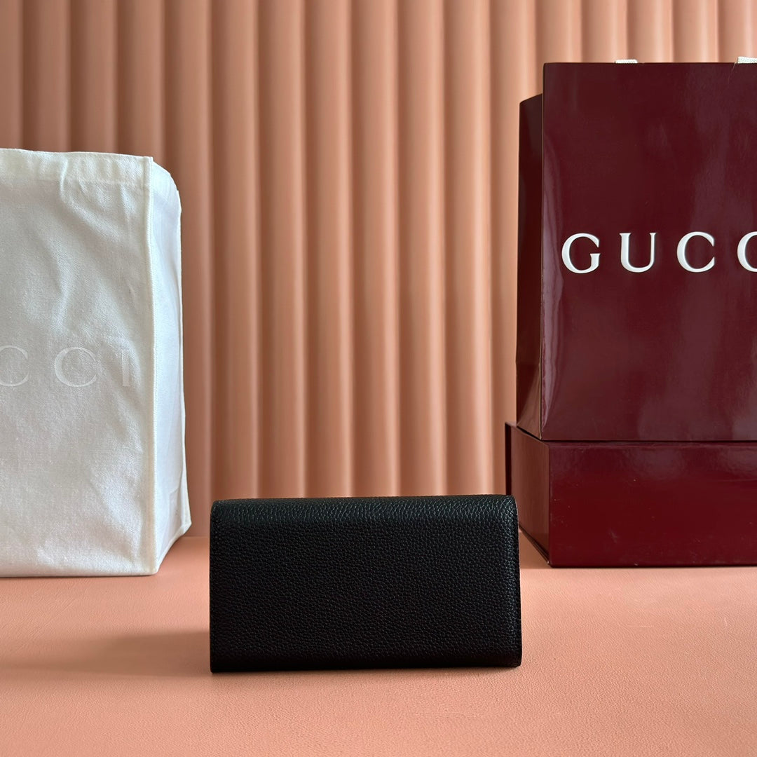 GG Bi-Color Marmont Continental Wallet Black Leather