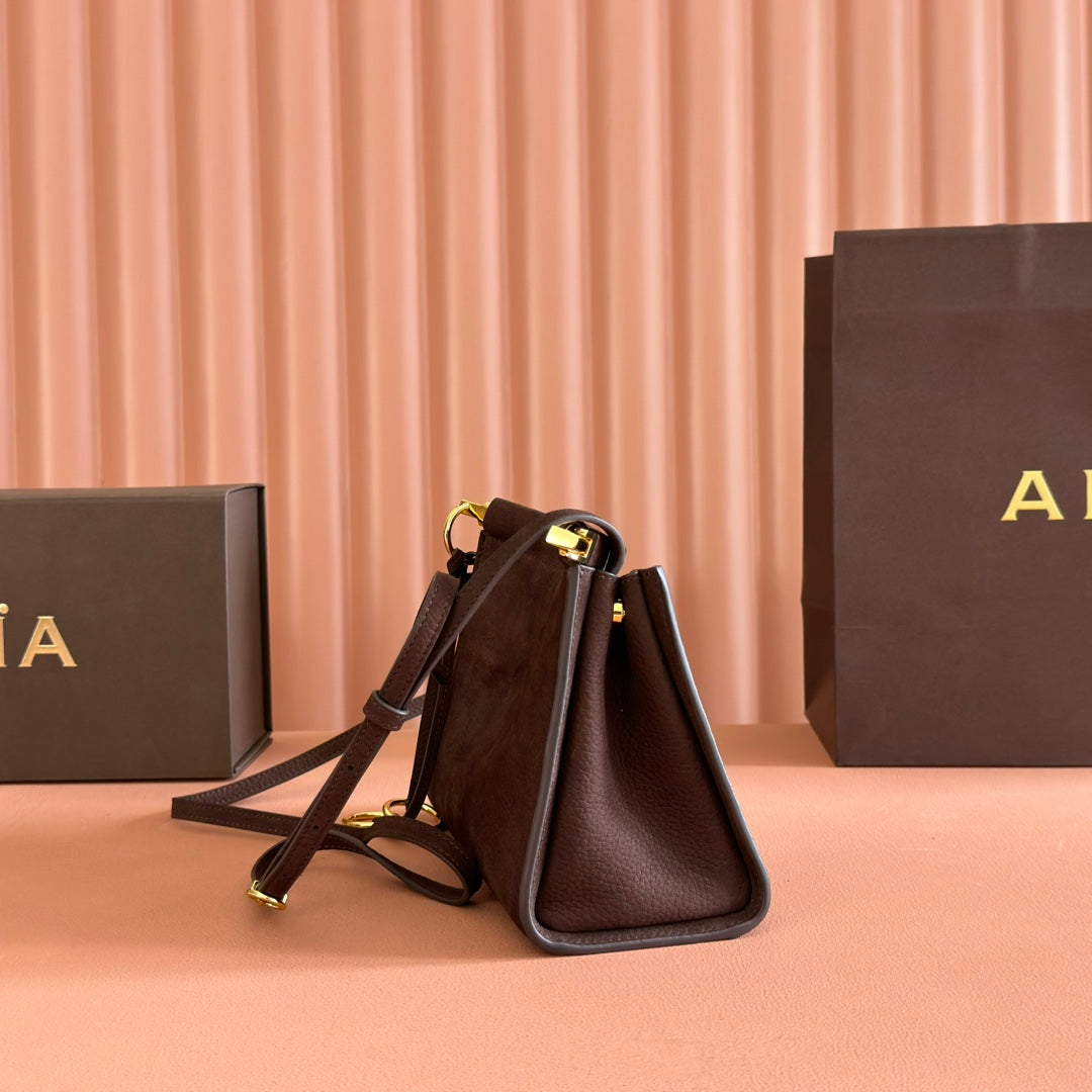 Alaia Small Le Click Square Shoulder Bag 20cm Dark Brown Cowhide