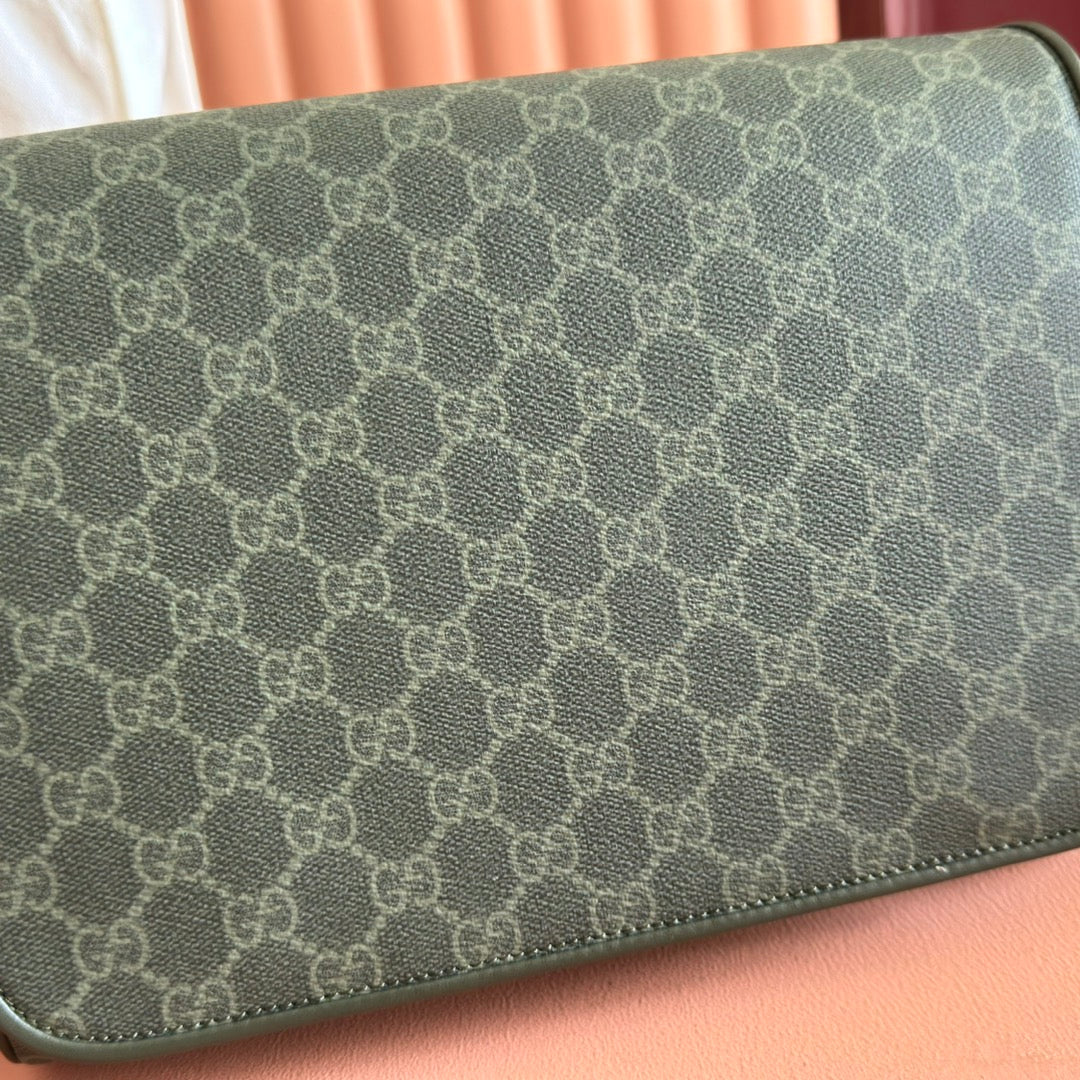 GG Pattern Medium Crossbody Bag Forest Green Fabric